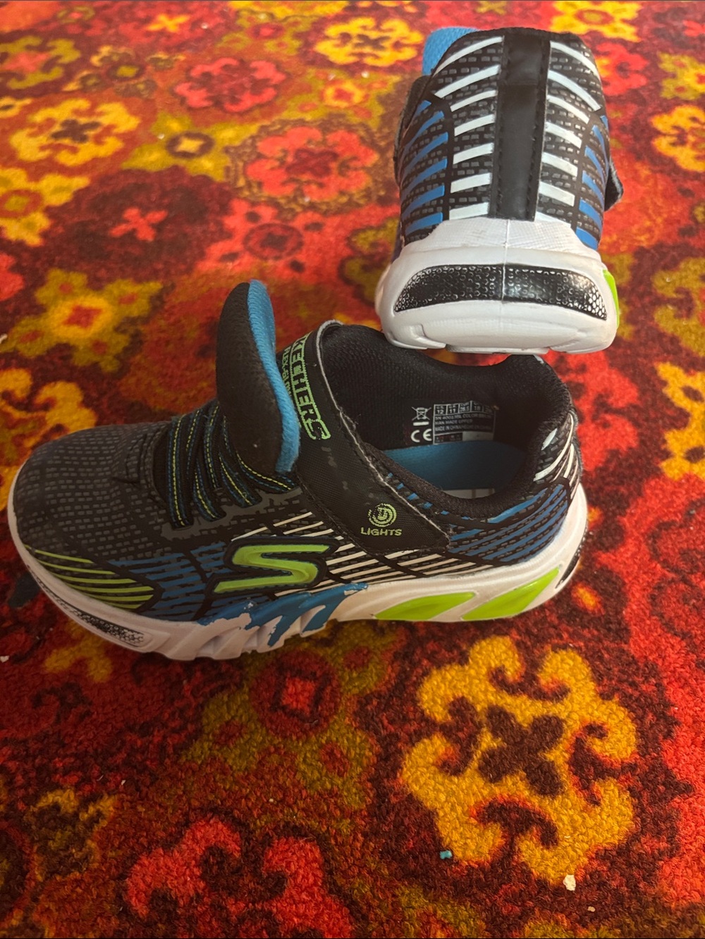 Skechers Kids Black, Blue & Green Light-Up Sneakers
